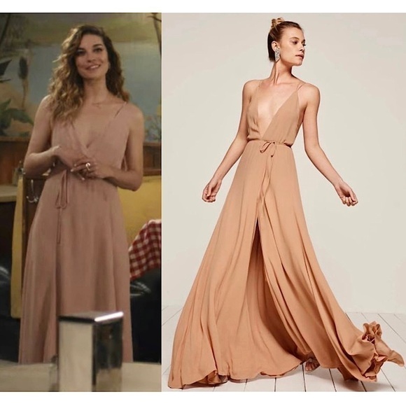 NWT REFORMATION Beige Crepe Sleeveless Strappy Open Back V-Neck Wrap Maxi Gown 4 - Picture 1 of 14